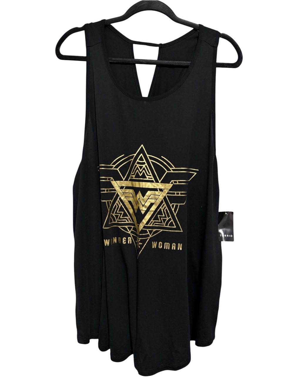 Torrid Active Wonder Woman Keyhole Black Tank NWT